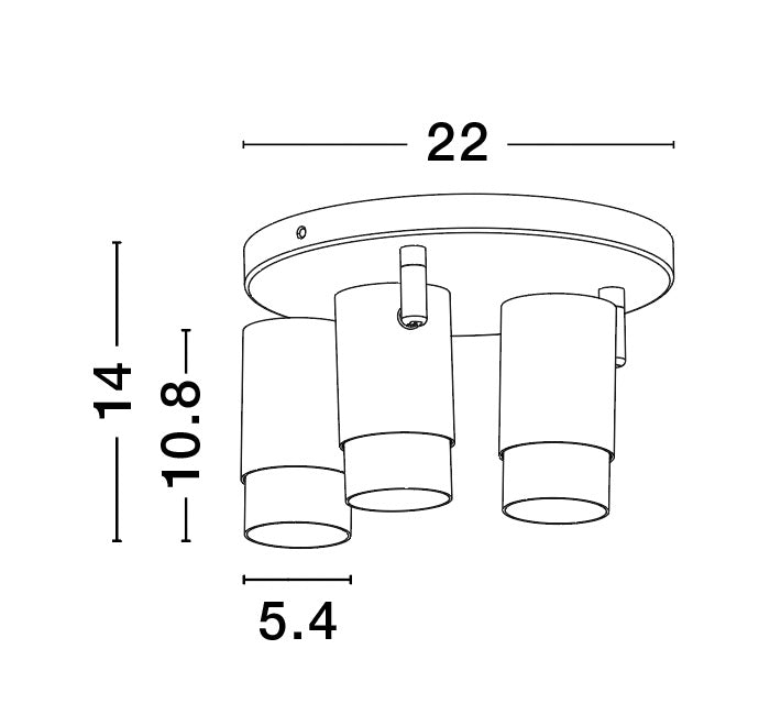 Taklampe PONGO Ø22cm 3 Spotlight